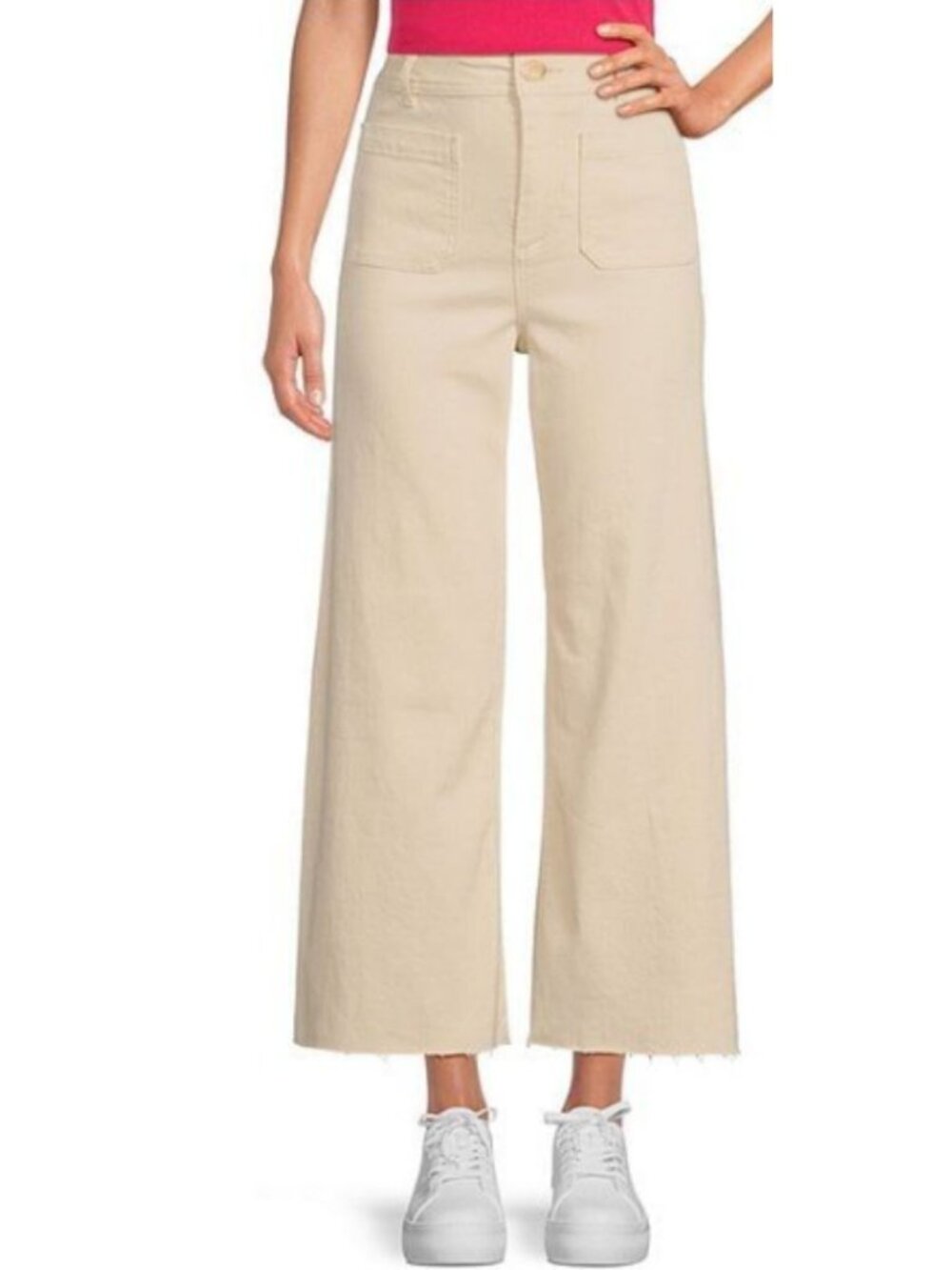 Every High Rise Patch Pocket Frayed Hem Wide Leg Jeans NWT in Sand Size 2